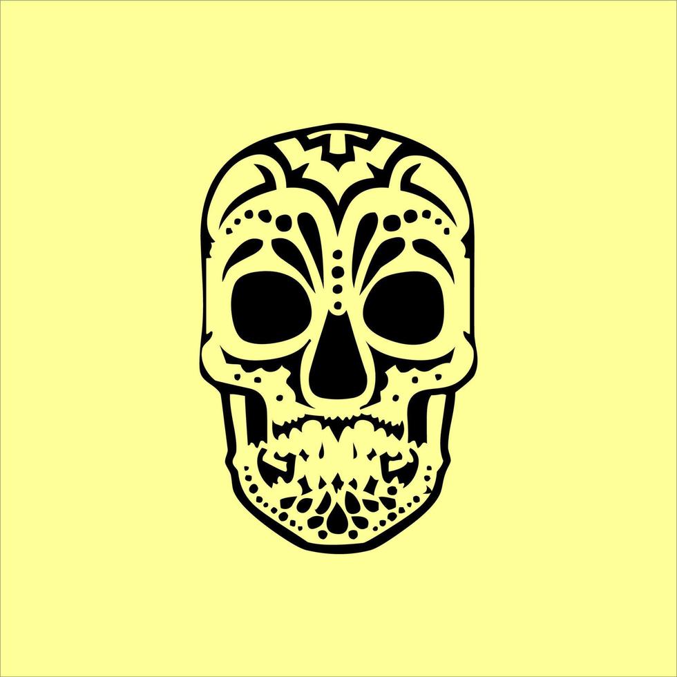 vector de cráneo mexicano con patrón. bosquejo del diseño del tatuaje del cráneo del estilo del tatuaje de la vieja escuela. ilustración en blanco y negro. ilustración de calavera mexicana