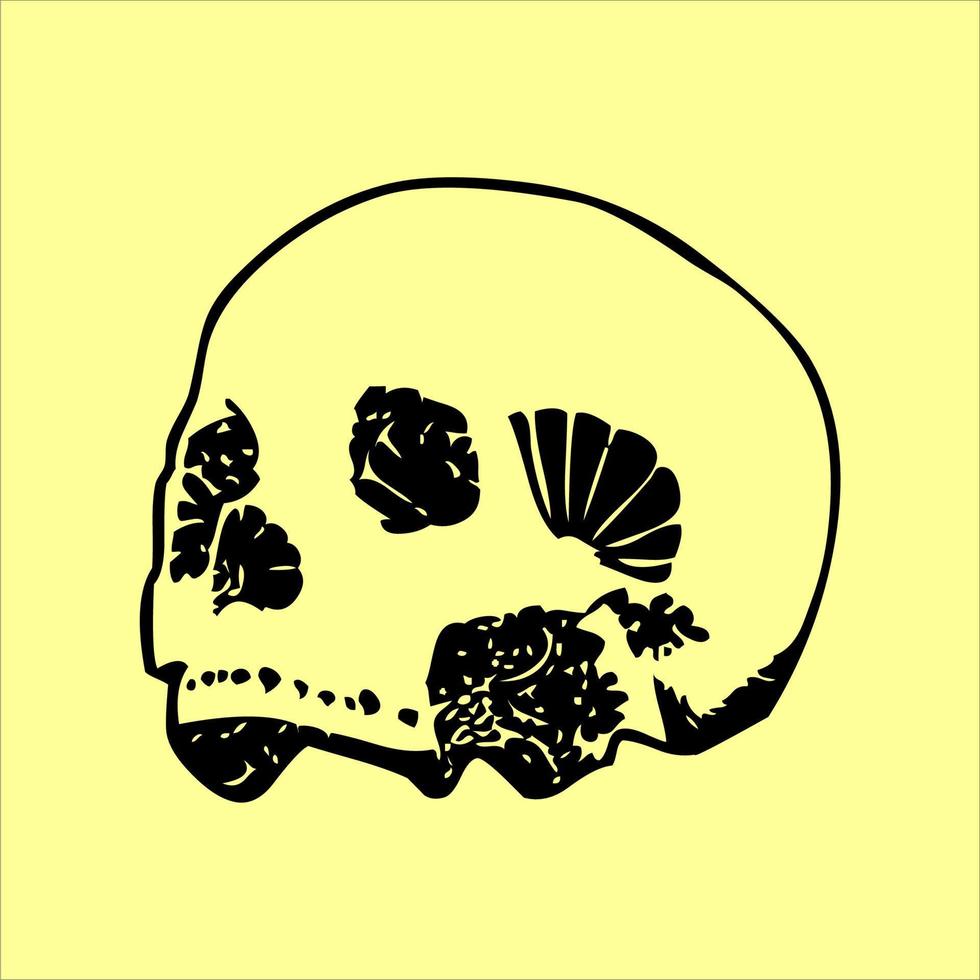 Mexican Skull Vector with Pattern. old school tattoo style Skull tattoo design sketch. Black and white illustration. mexican skull illustration