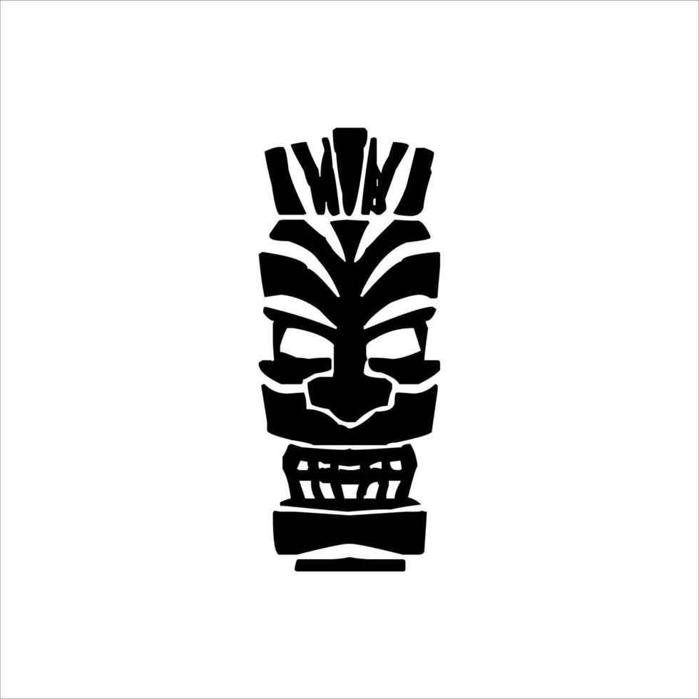 silueta del icono del ídolo tiki. ilustración simple de un ícono de ídolo tiki para diseño web aislado en un fondo blanco, máscara de madera tribal tiki, planta exótica tropical y tablero de bambú. Hawai tradicional vector