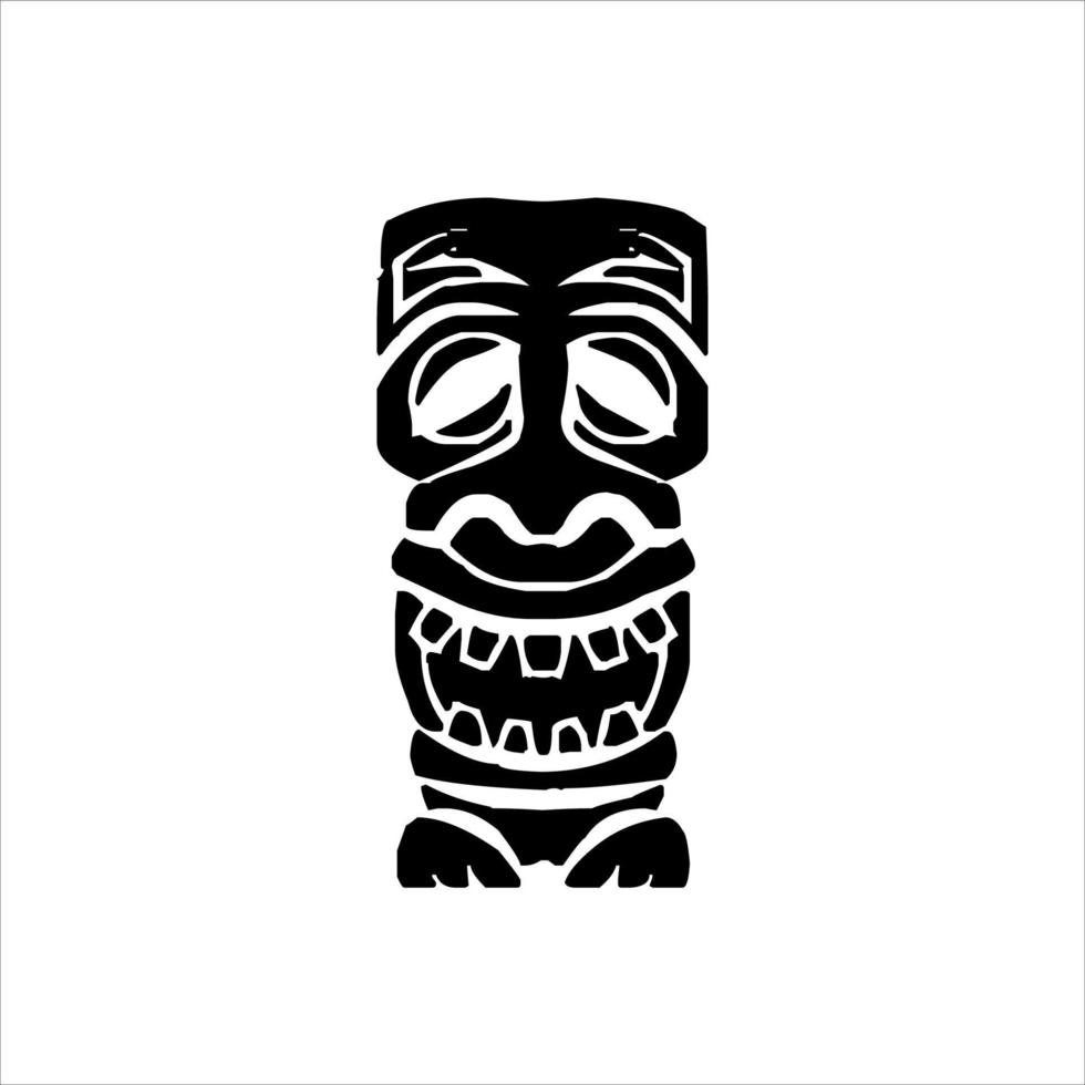 silueta del icono del ídolo tiki. ilustración simple de un ícono de ídolo tiki para diseño web aislado en un fondo blanco, máscara de madera tribal tiki, planta exótica tropical y tablero de bambú. Hawai tradicional vector