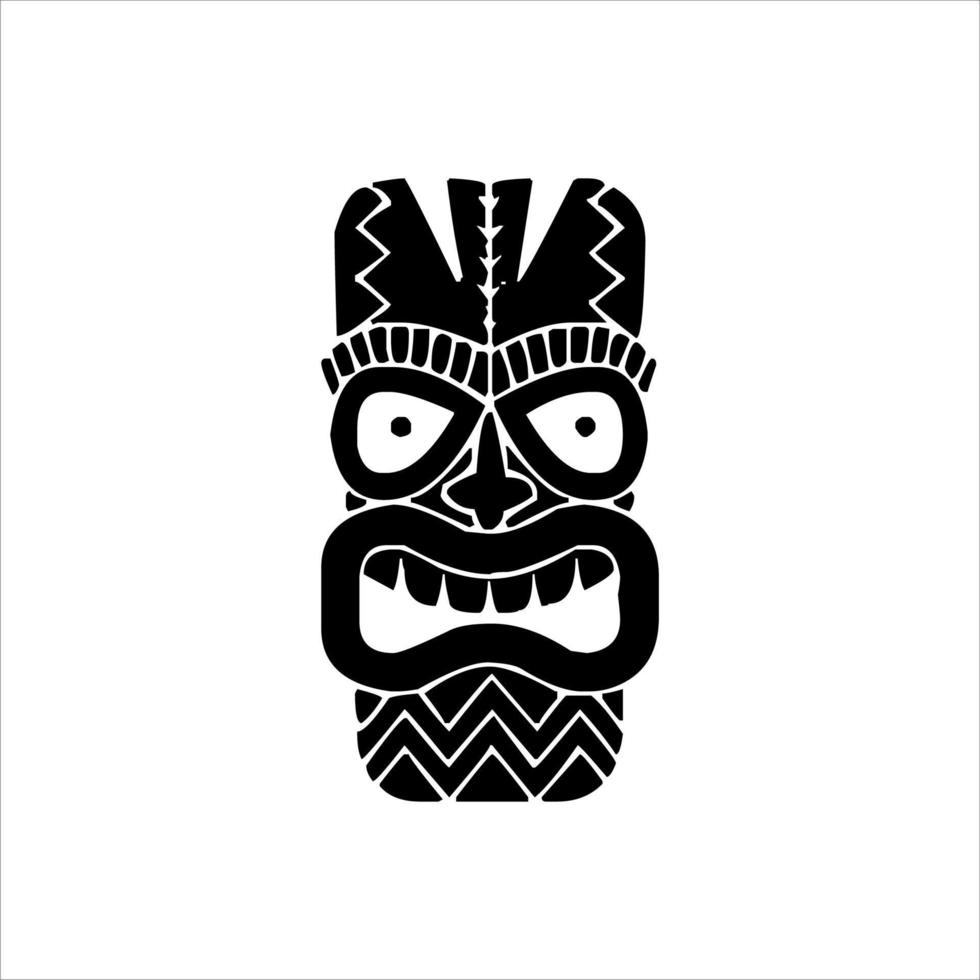 silueta del icono del ídolo tiki. ilustración simple de un ícono de ídolo tiki para diseño web aislado en un fondo blanco, máscara de madera tribal tiki, planta exótica tropical y tablero de bambú. Hawai tradicional vector