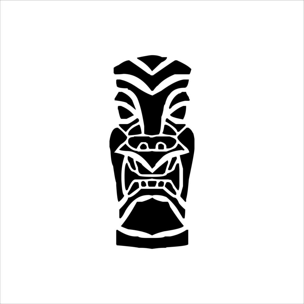 Silhouette of Tiki idol icon. Simple illustration of a tiki idol icon for web design isolated on a white background, Tiki tribal wooden mask, tropical exotic plant and bamboo board. Traditional Hawaii vector