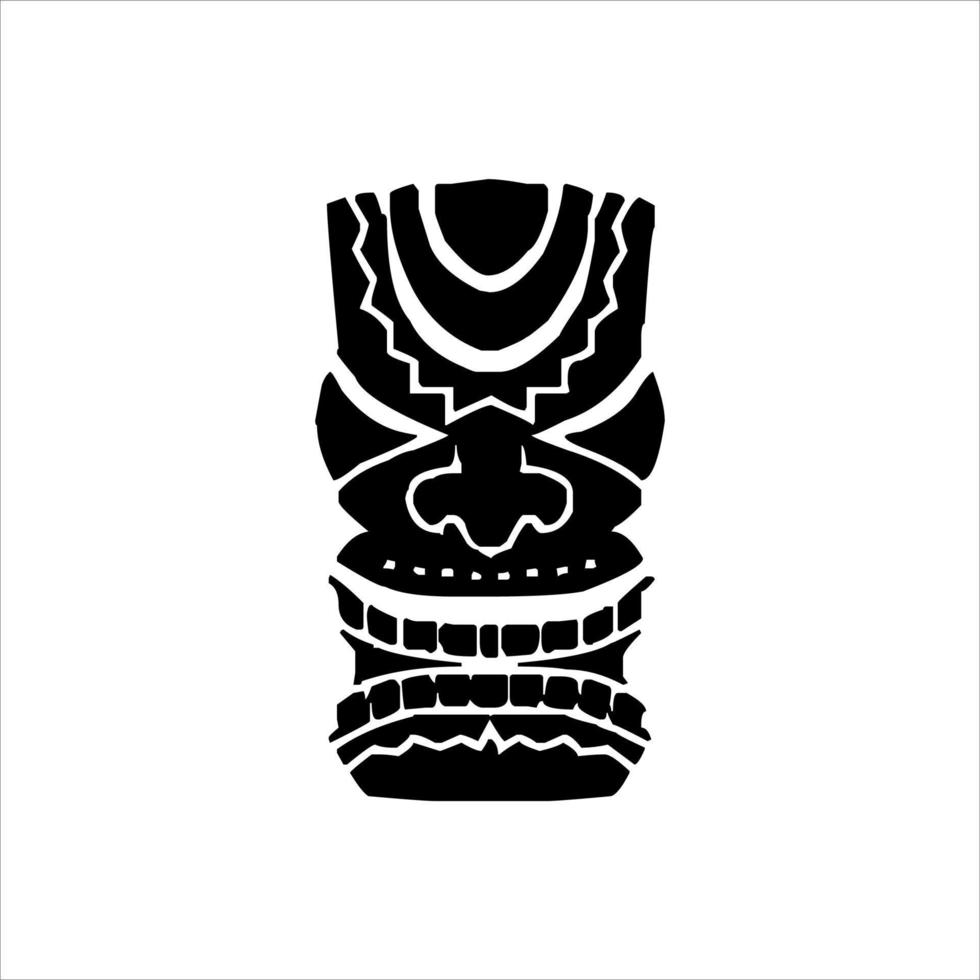 Silhouette of Tiki idol icon. Simple illustration of a tiki idol icon for web design isolated on a white background, Tiki tribal wooden mask, tropical exotic plant and bamboo board. Traditional Hawaii vector