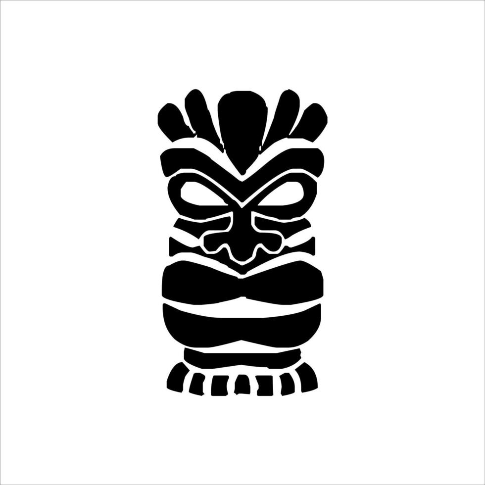 silueta del icono del ídolo tiki. ilustración simple de un ícono de ídolo tiki para diseño web aislado en un fondo blanco, máscara de madera tribal tiki, planta exótica tropical y tablero de bambú. Hawai tradicional vector