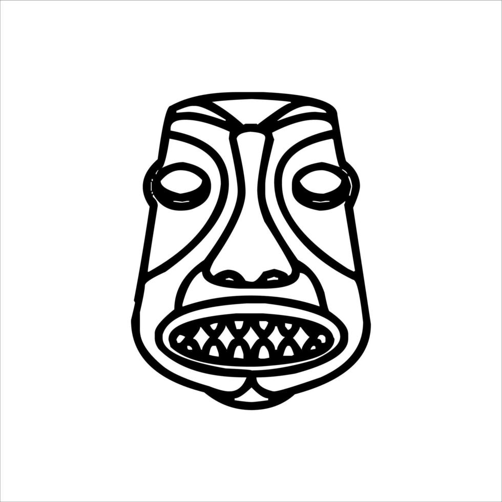 silueta del icono del ídolo tiki. ilustración simple de un ícono de ídolo tiki para diseño web aislado en un fondo blanco, máscara de madera tribal tiki, planta exótica tropical y tablero de bambú. Hawai tradicional vector