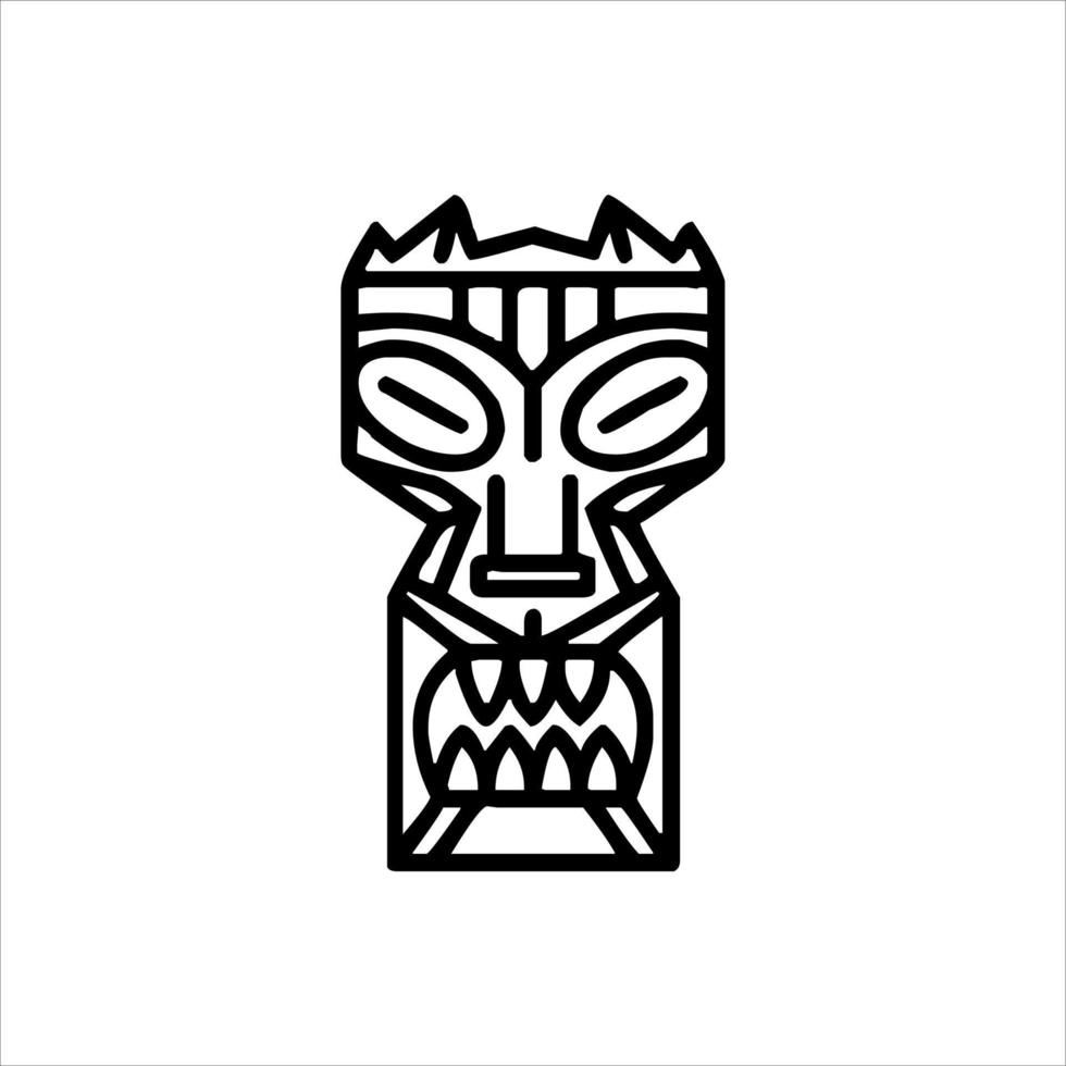 silueta del icono del ídolo tiki. ilustración simple de un ícono de ídolo tiki para diseño web aislado en un fondo blanco, máscara de madera tribal tiki, planta exótica tropical y tablero de bambú. Hawai tradicional vector