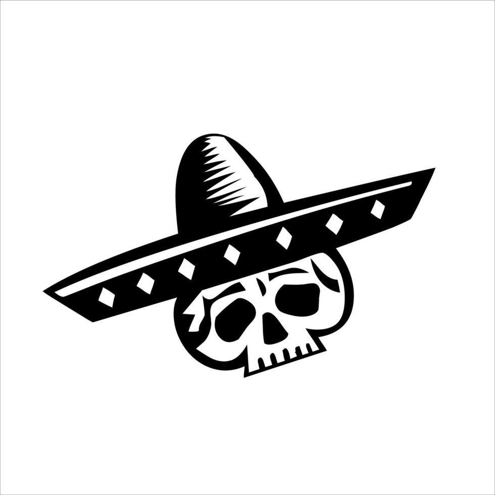 Mexican Skull Vector with Pattern. old school tattoo style Skull tattoo design sketch. Black and white illustration. mexican skull illustration