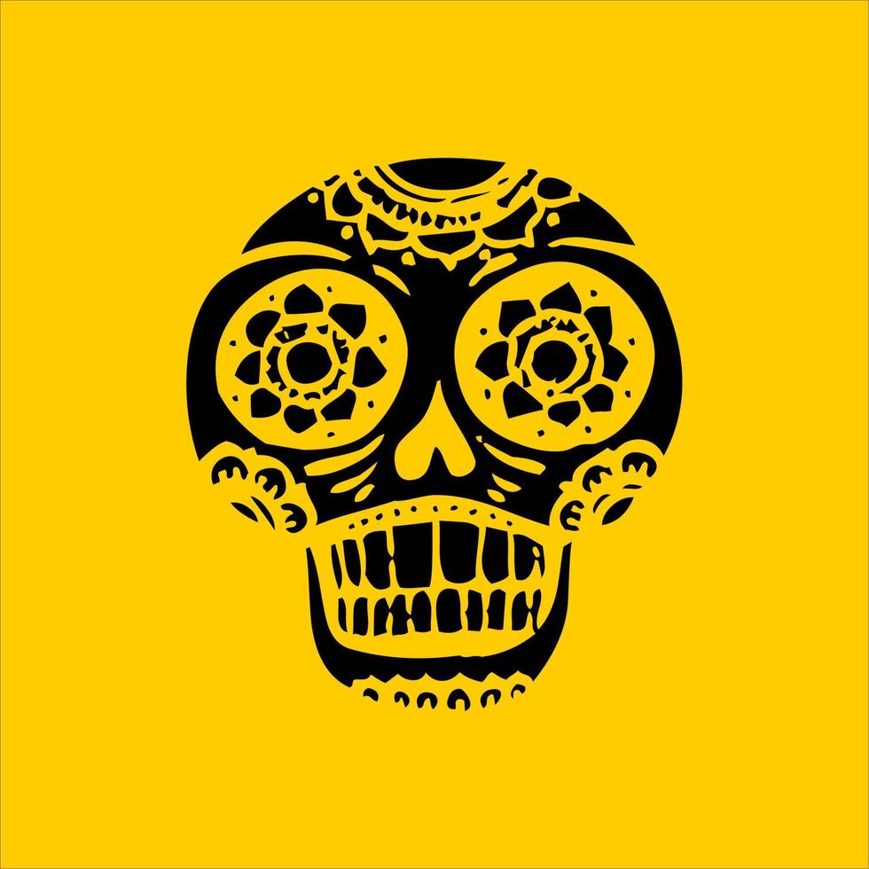 Mexican Skull Vector with Pattern. old school tattoo style Skull tattoo design sketch. Black and white illustration. mexican skull illustration
