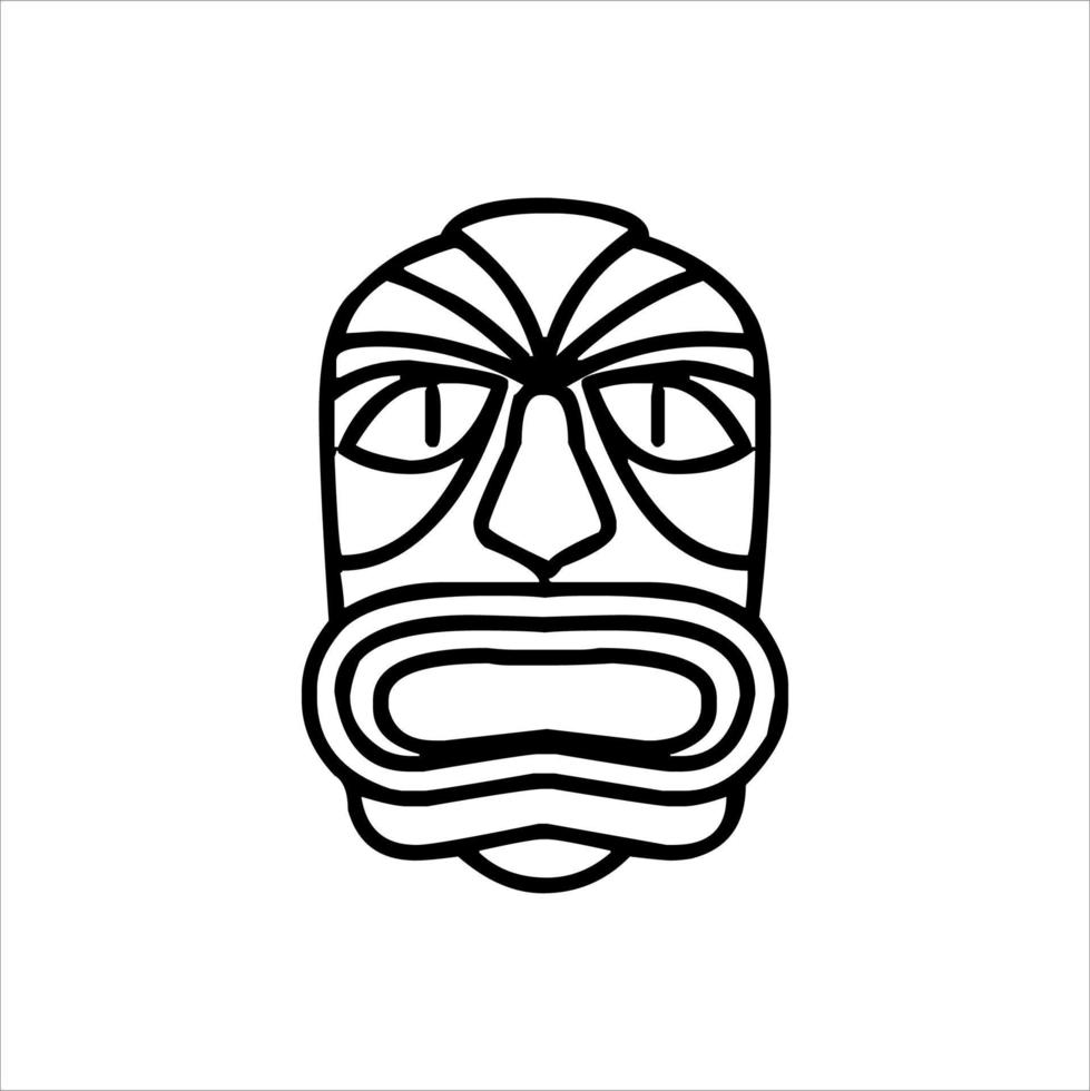 silueta del icono del ídolo tiki. ilustración simple de un ícono de ídolo tiki para diseño web aislado en un fondo blanco, máscara de madera tribal tiki, planta exótica tropical y tablero de bambú. Hawai tradicional vector