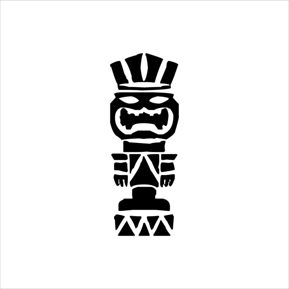 Silhouette of Tiki idol icon. Simple illustration of a tiki idol icon for web design isolated on a white background, Tiki tribal wooden mask, tropical exotic plant and bamboo board. Traditional Hawaii vector