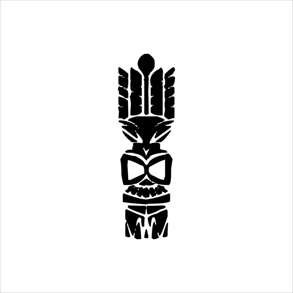 Silhouette of Tiki idol icon. Simple illustration of a tiki idol icon for web design isolated on a white background, Tiki tribal wooden mask, tropical exotic plant and bamboo board. Traditional Hawaii vector