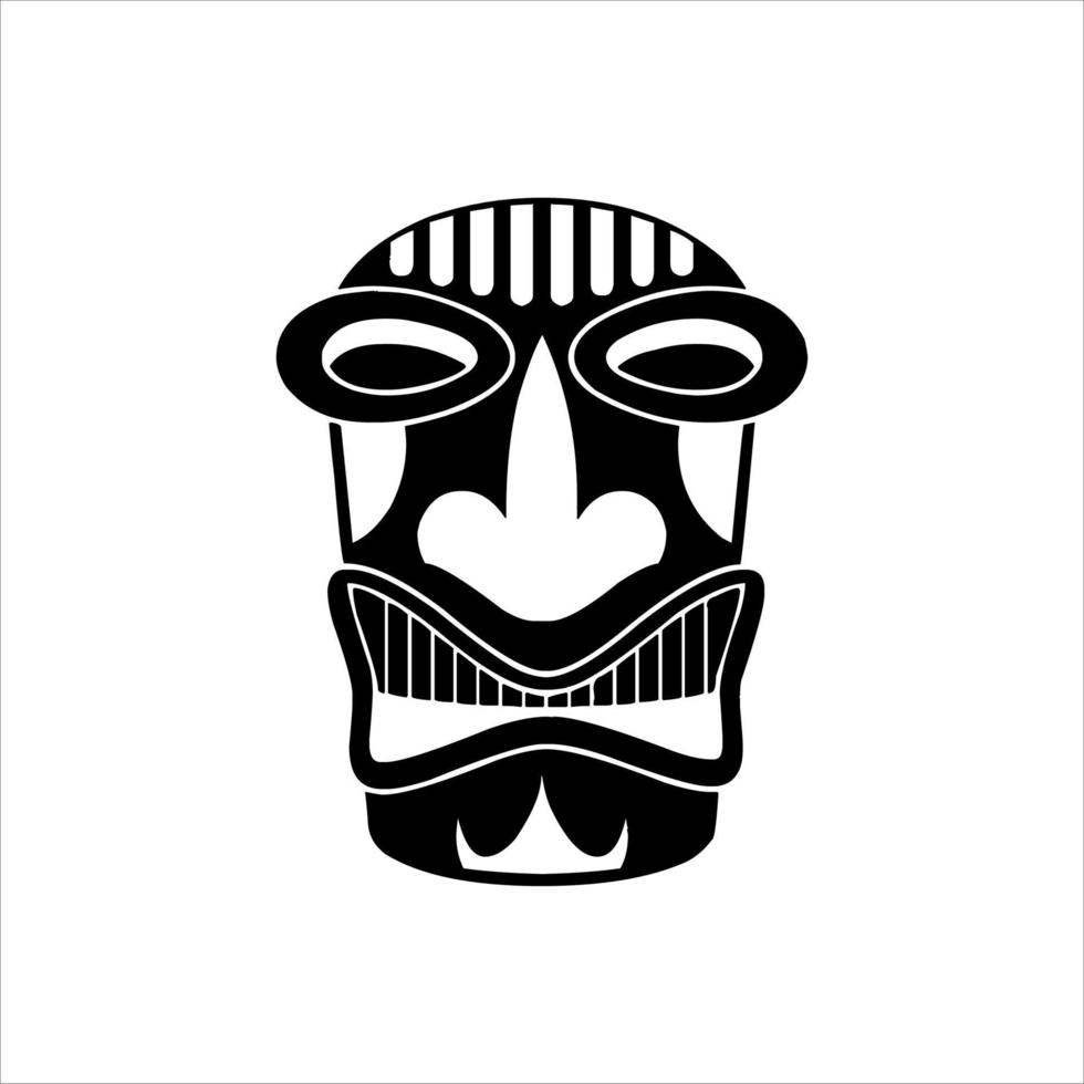 Silhouette of Tiki idol icon. Simple illustration of a tiki idol icon for web design isolated on a white background, Tiki tribal wooden mask, tropical exotic plant and bamboo board. Traditional Hawaii vector