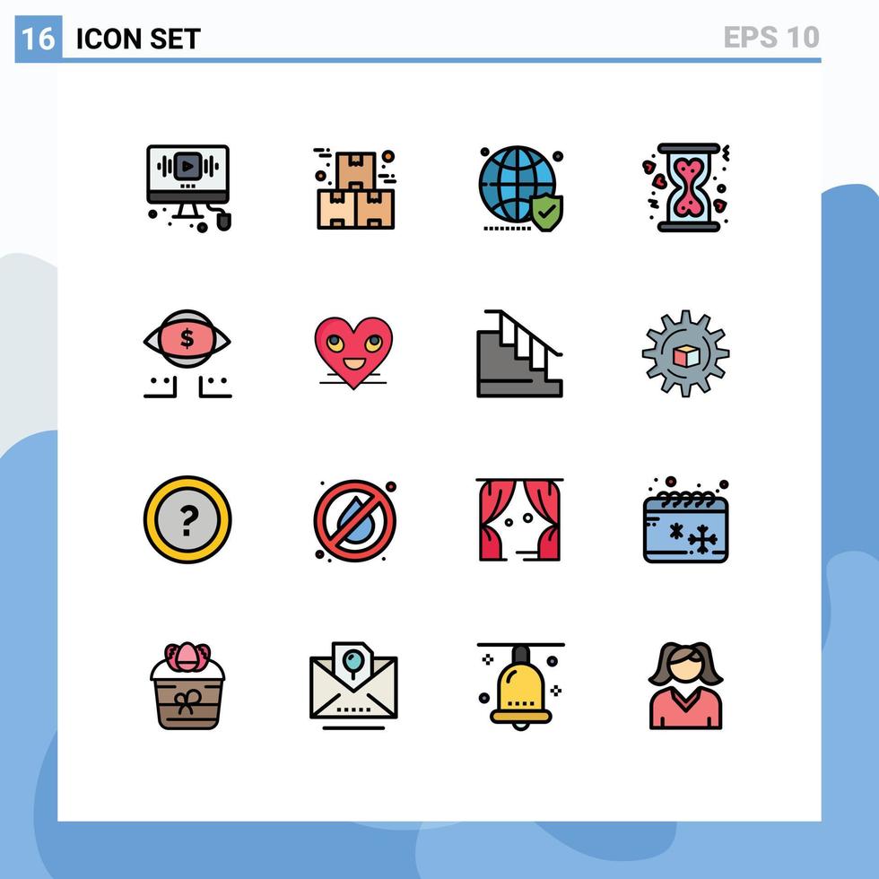 Universal Icon Symbols Group of 16 Modern Flat Color Filled Lines of heart charity product secure website Editable Creative Vector Design Elements