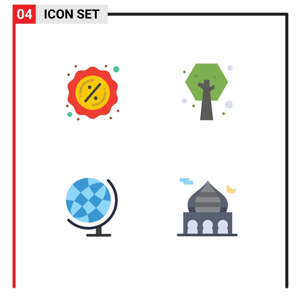 4 Flat Icon concept for Websites Mobile and Apps percent globe earth day plant masjid Editable Vector Design Elements