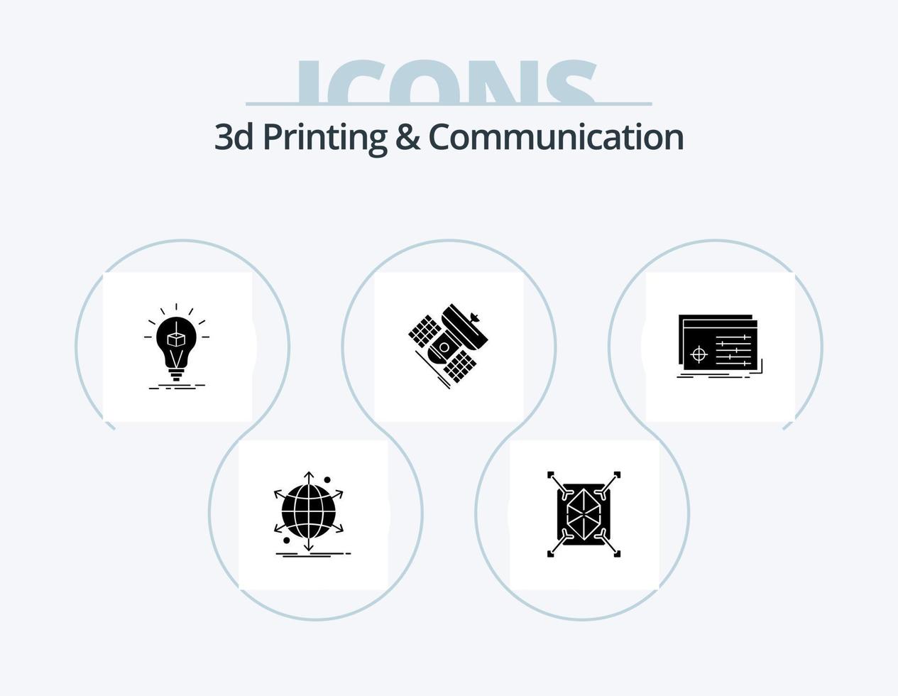 Diseño de iconos del paquete de iconos de 5 glifos de impresión y comunicación en 3d. satélite. radiodifusión. estructurado. transmisión. impresión vector