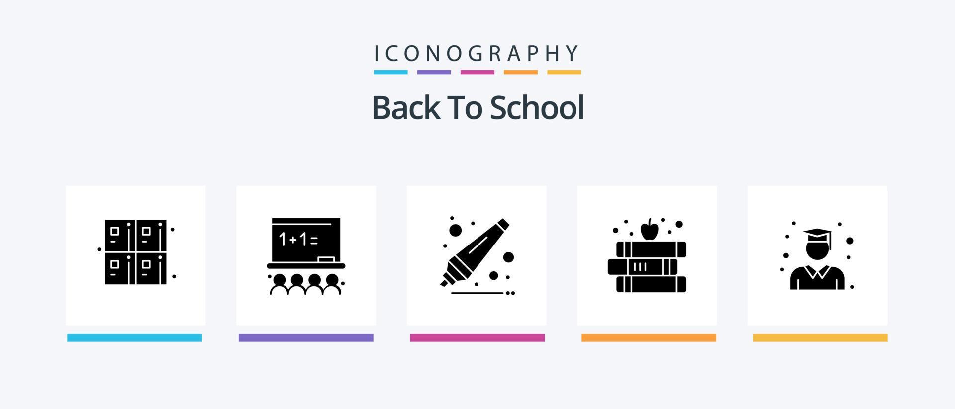 Back To School Glyph 5 Icon Pack Including graduation. education. back
