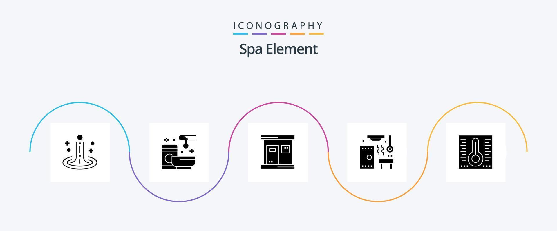 Spa Element Glyph 5 Icon Pack Including mercury. sauna. web. relax. wellness vector
