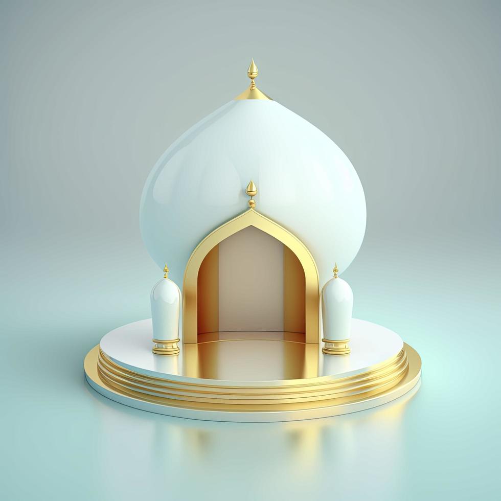 Islamic ramadan podium background of futuristic and modern 3d realistic mosque with scene and stage for product display photo