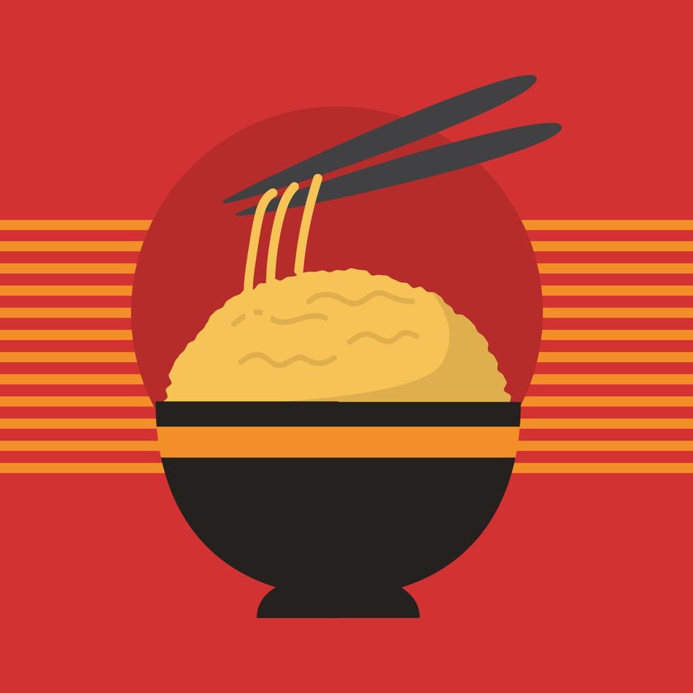 tazón de fideos con ilustración de vector de palillos