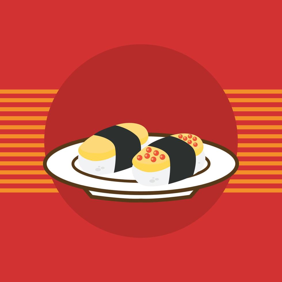 Japanese sushi served on a plate vector illustration