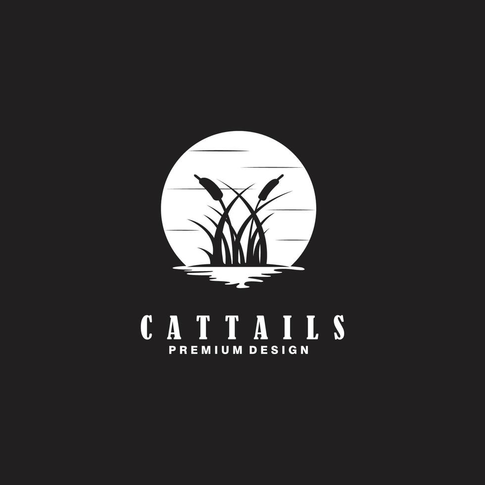 cattails silhouette logo line art design vector