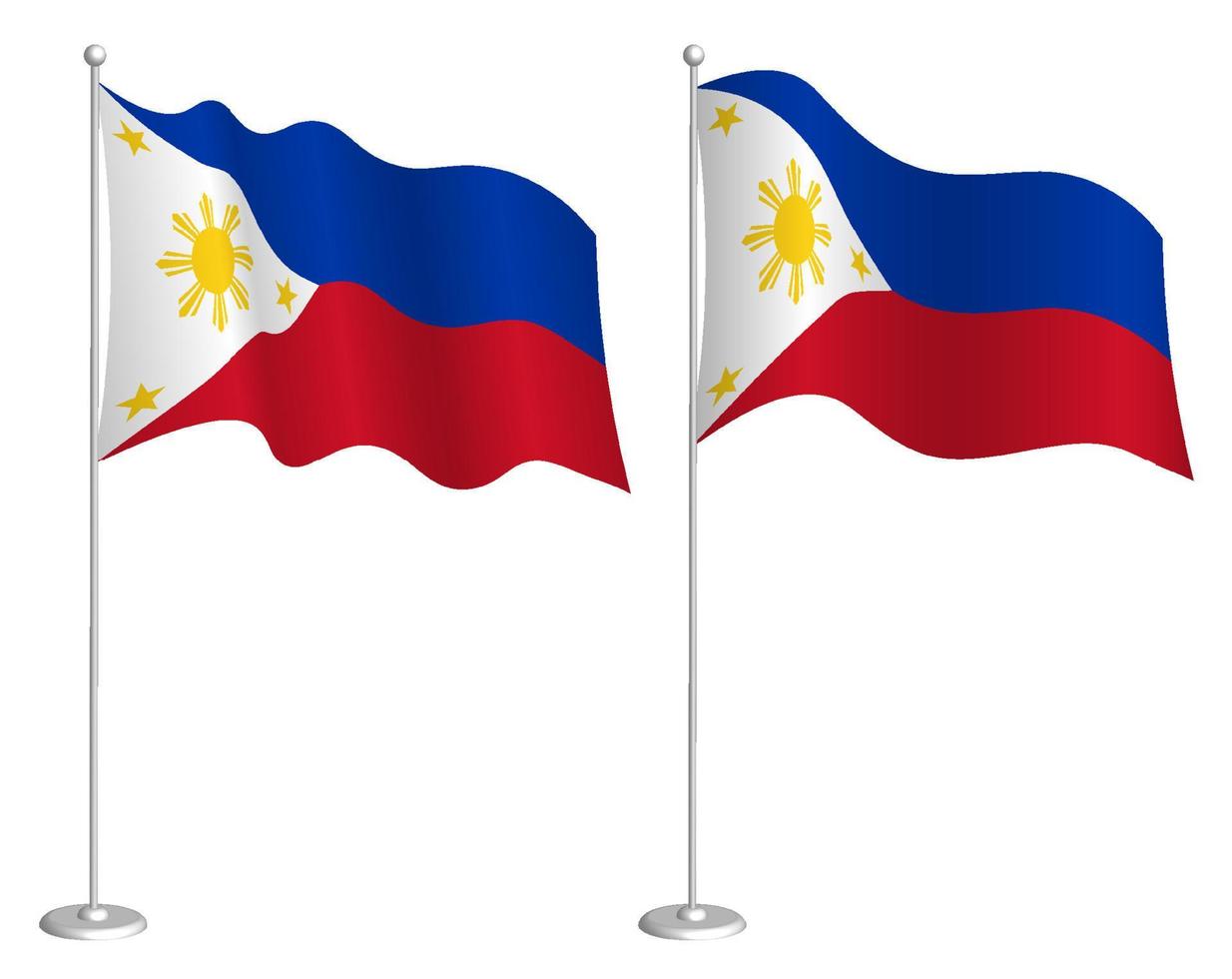 bandera de la república de filipinas en asta de bandera ondeando en el viento. elemento de diseño de vacaciones. punto de control para los símbolos del mapa. vector aislado sobre fondo blanco