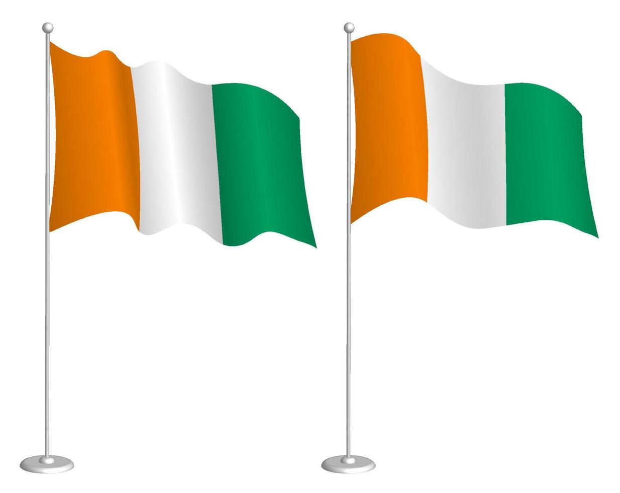 Cote d'Ivoire flag on flagpole waving in wind. Holiday design element. Checkpoint for map symbols. Isolated vector on white background