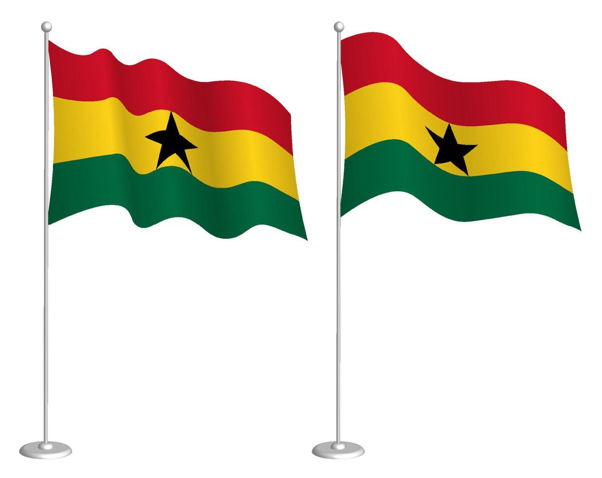 Ghana flag on flagpole waving in wind. Holiday design element. Checkpoint for map symbols. Isolated vector on white background