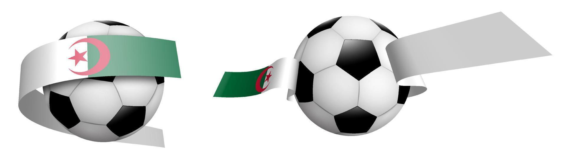 balls for soccer, classic football in ribbons with colors Flag of algeria. Design element for football competitions. Isolated vector on white background