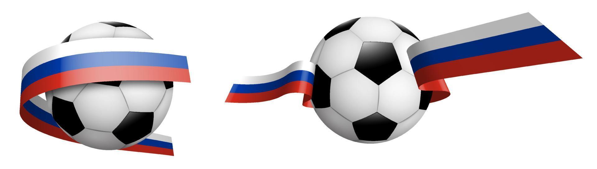 balls for soccer, classic football in ribbons with colors Russian federation flag. Design element for football competitions. Isolated vector on white background