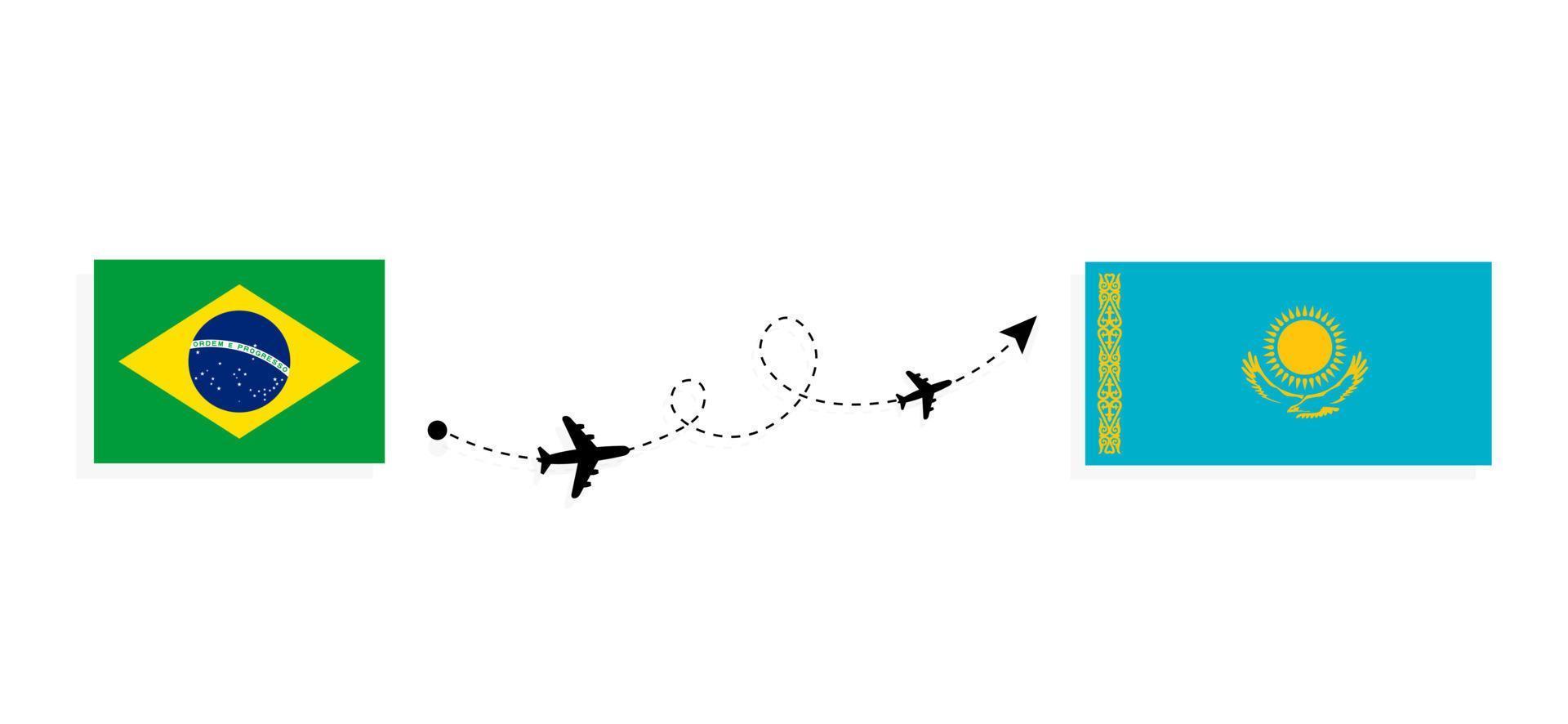 vuelo y viaje desde brasil a kazajstán en avión de pasajeros concepto de viaje vector