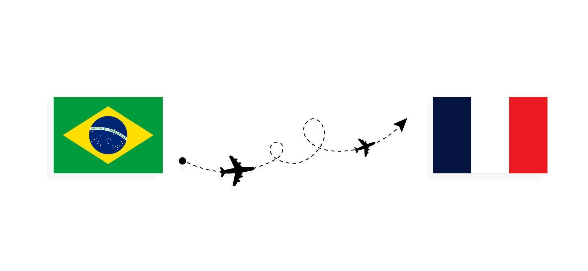 vuelo y viaje de brasil a francia en avión de pasajeros concepto de viaje vector