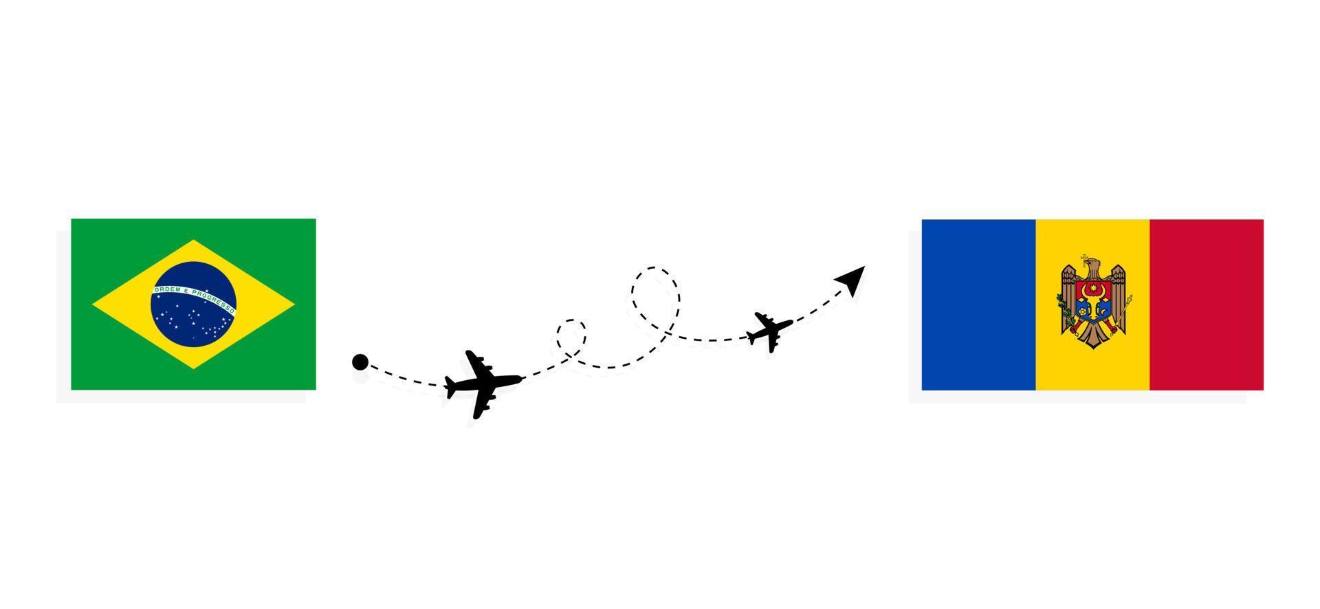 Flight and travel from Brazil to Moldova by passenger airplane Travel concept vector