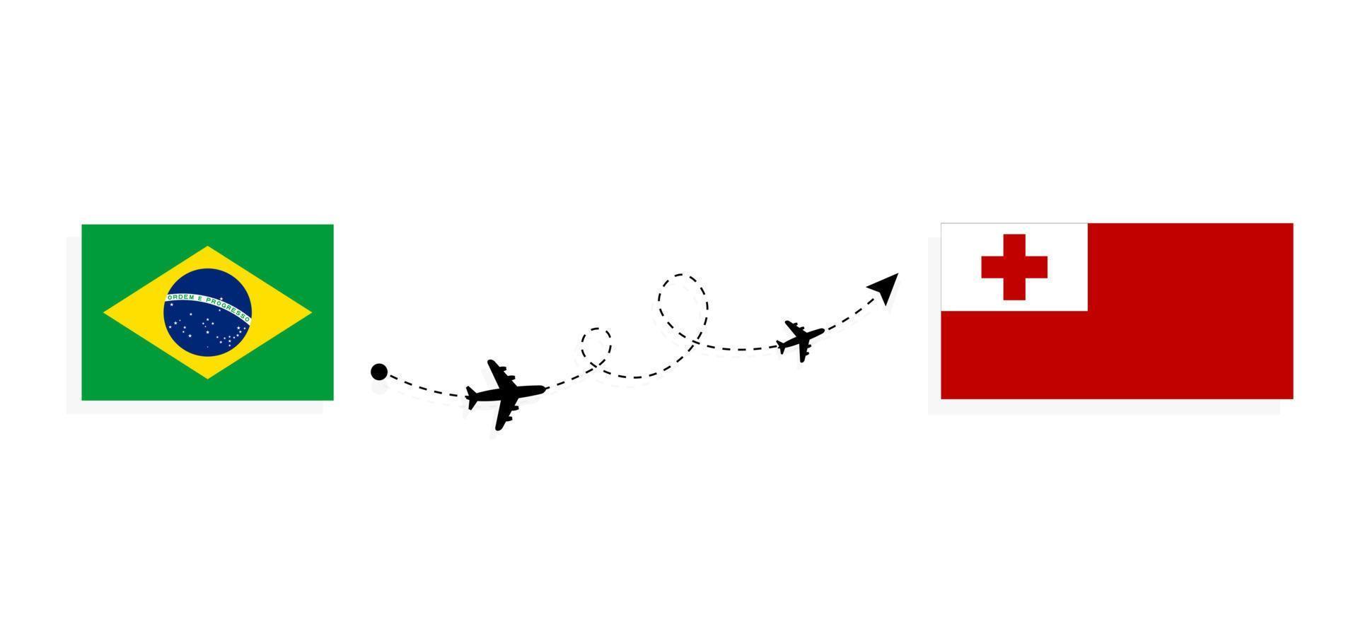 Flight and travel from Brazil to Tonga by passenger airplane Travel concept vector