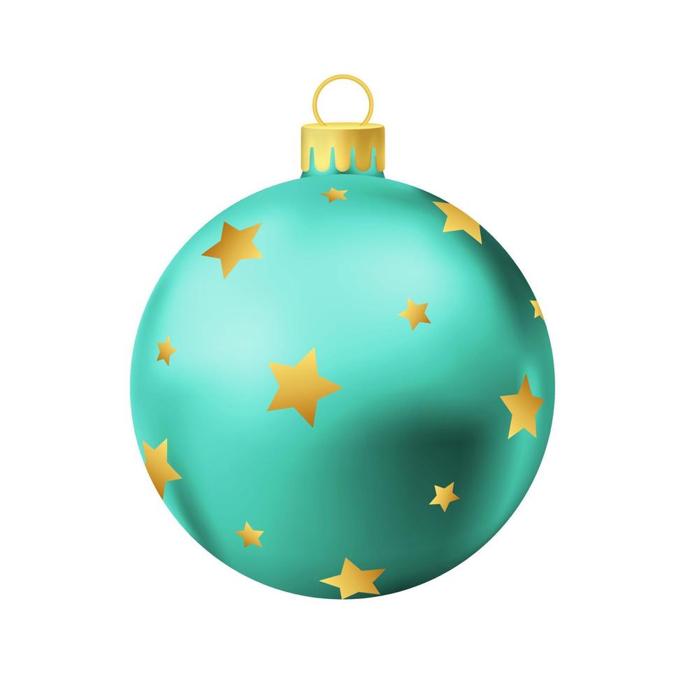 bola de árbol de navidad turquesa con estrella dorada vector