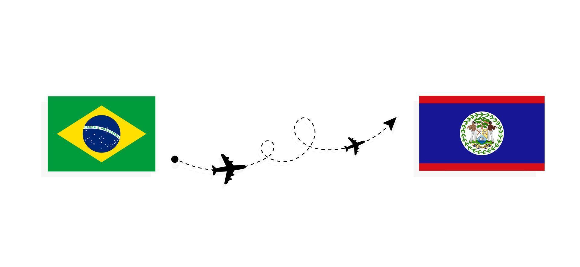 Vuelo y viaje desde Brasil a Belice por concepto de viaje en avión de pasajeros vector