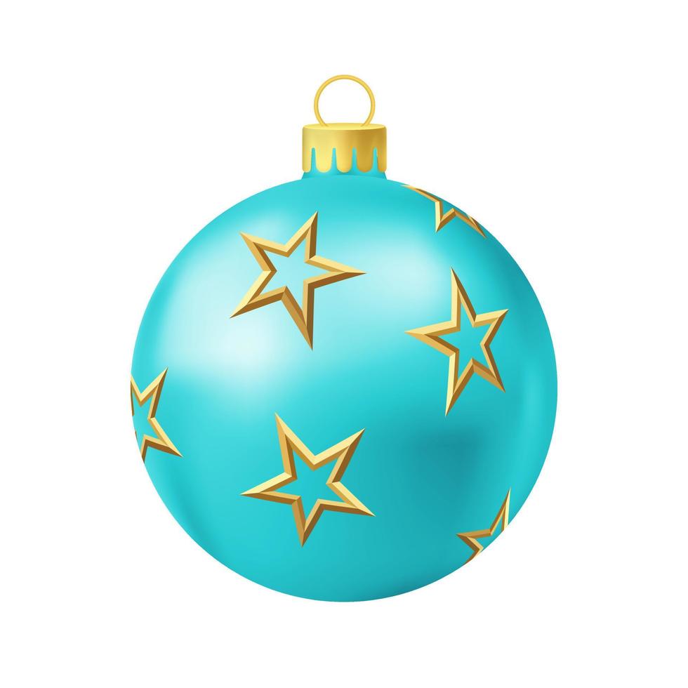 bola de árbol de navidad turquesa con estrella dorada vector