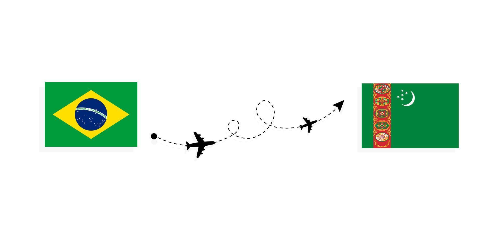 Flight and travel from Brazil to Turkmenistan by passenger airplane Travel concept vector