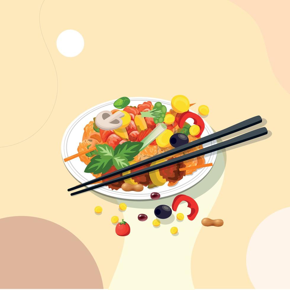 Healthy food and traditional restaurants, cooking, menu, vector illustration