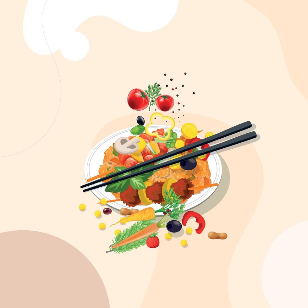 Delicious Healthy food and traditional restaurants, cooking, menu, vector illustration
