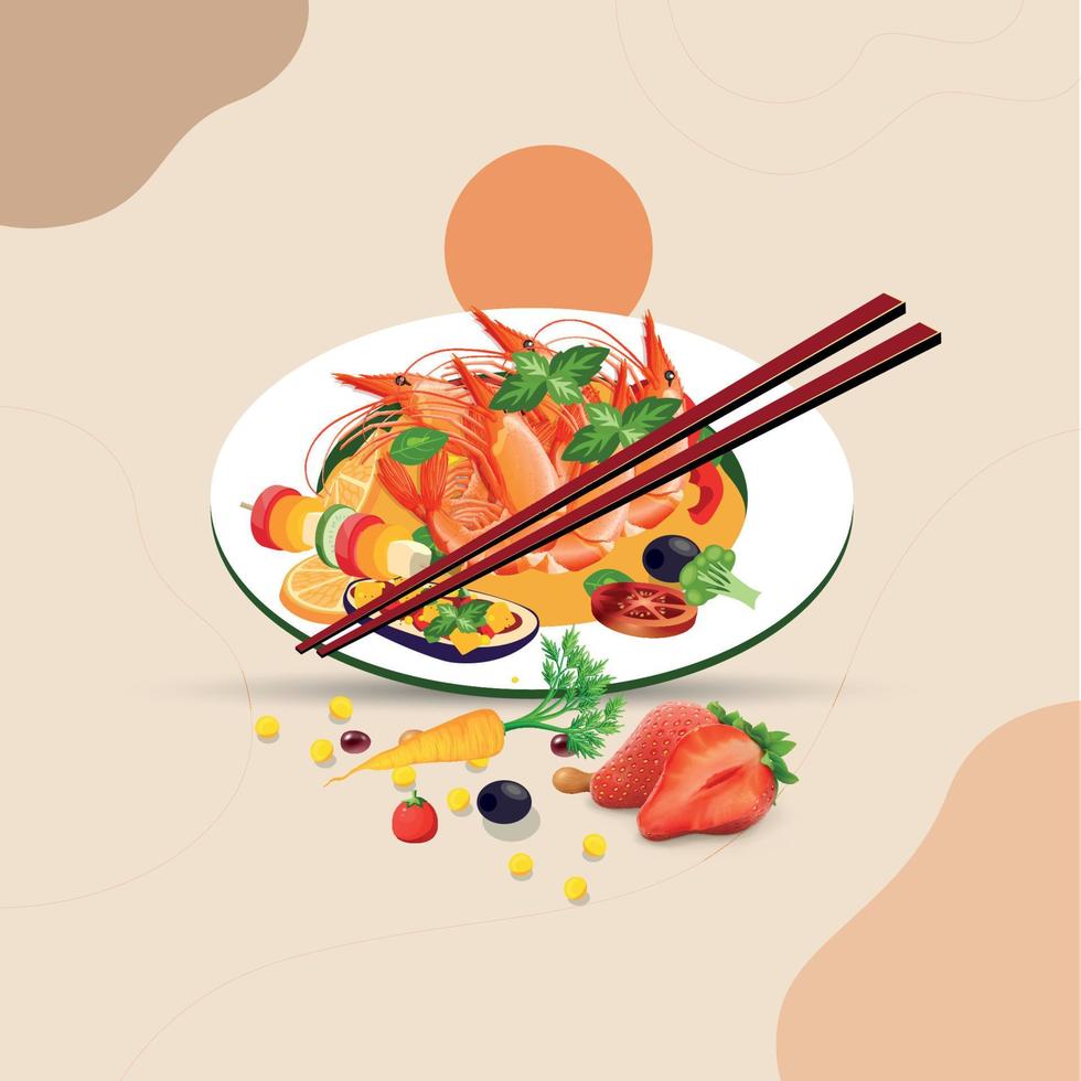 Delicious Healthy food and traditional restaurants, cooking, menu, vector illustration