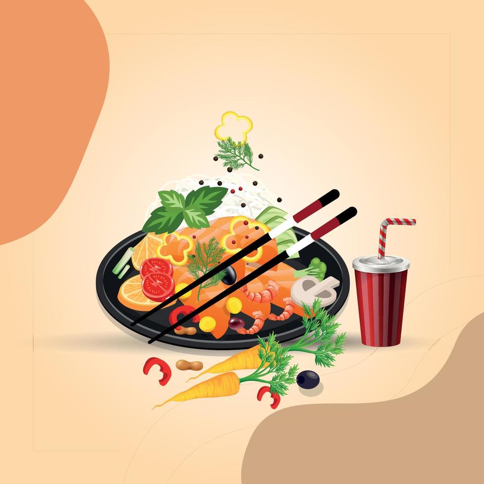 Delicious Healthy food and traditional restaurants, cooking, menu, vector illustration