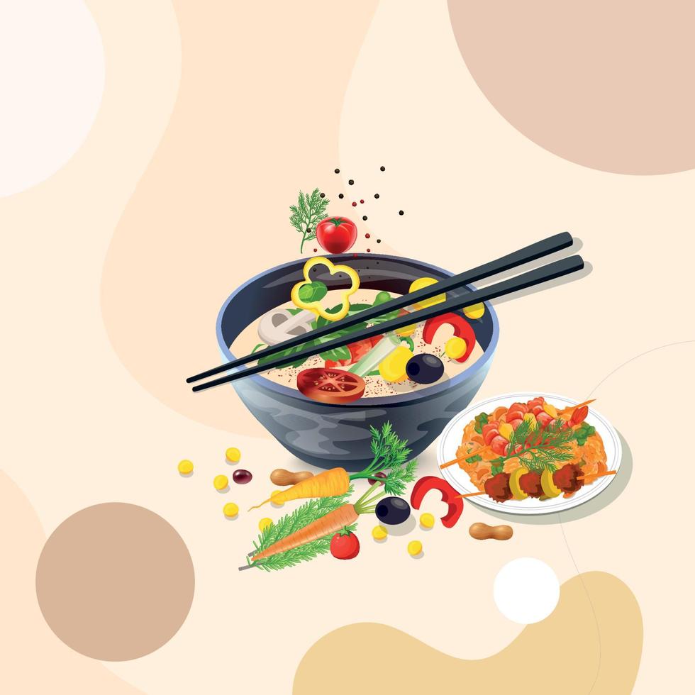 Delicious Healthy food and traditional restaurants, cooking, menu, vector illustration