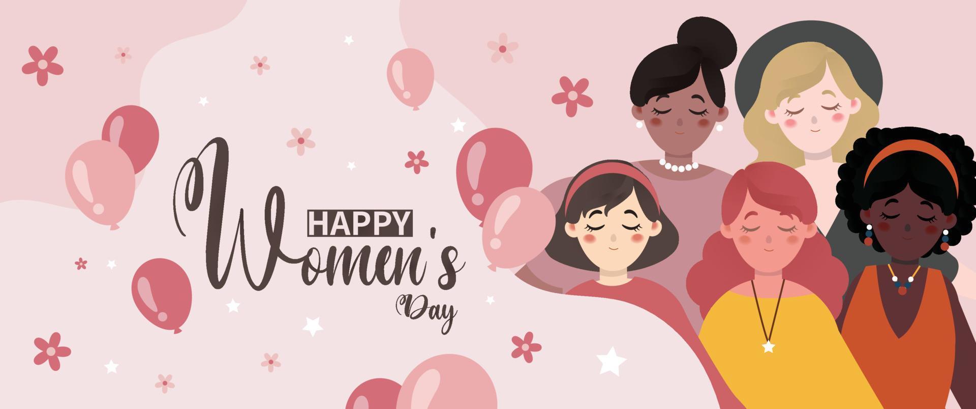 International Women's Day banner with women with different faces vector