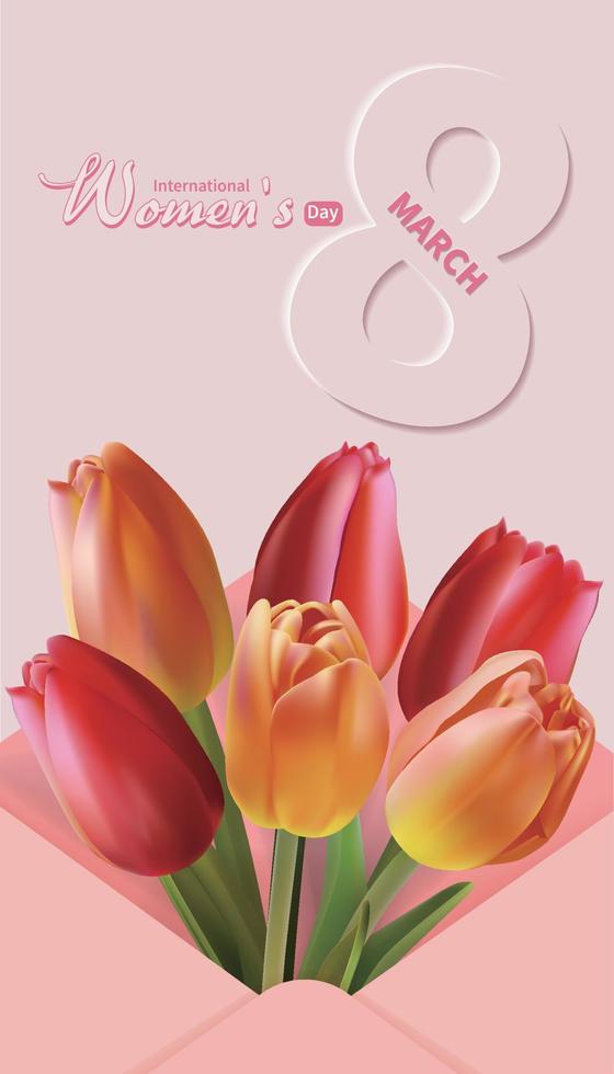 8 March International Women's Day card with realistic tulips vector