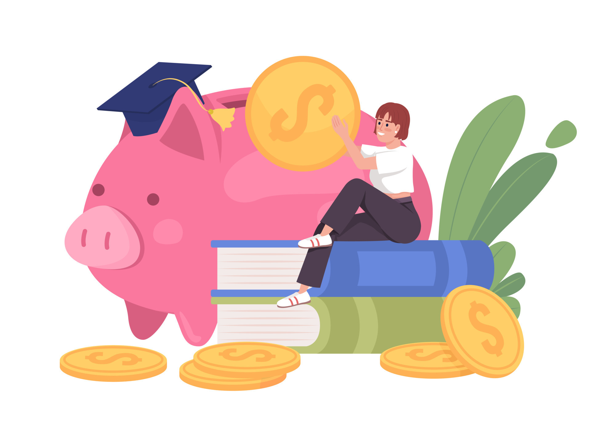 Savings for self education semi flat color vector character. Editable  figure. Full body person on white. Degree without debt simple cartoon style  illustration for web graphic design and animation 17181255 Vector Art at  Vecteezy