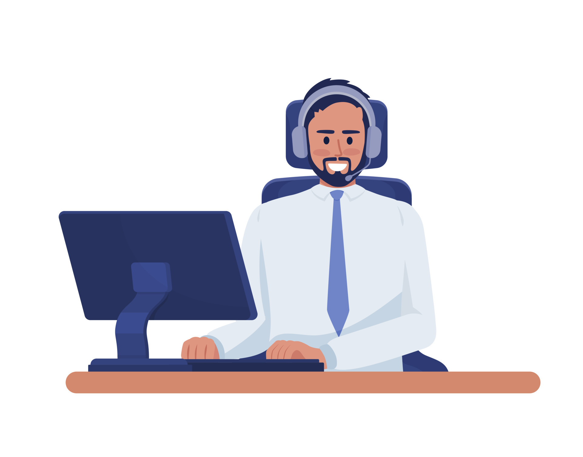 Polite customer support specialist semi flat color vector character. Good  manners. Editable figure. Full body person on white. Simple cartoon style  illustration for web graphic design and animation 17181278 Vector Art at
