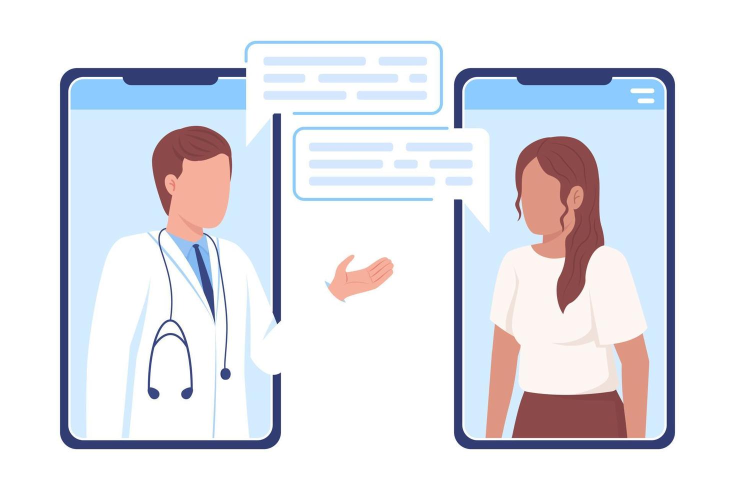 Telecommuting with therapist flat concept vector illustration. Internet meeting with doctor. Editable 2D cartoon characters on white for web design. Creative idea for website, mobile, presentation