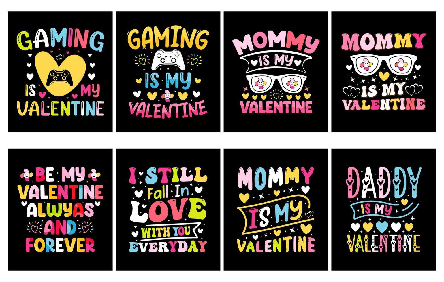 paquete de diseño de camiseta del día de san valentín, conjunto de camiseta de san valentín, camiseta de san valentín para colorear vector