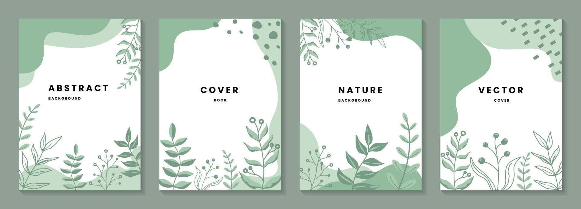 Set of abstract creative artistic templates. Leaf illustration background. Trendy abstract square template with nature and green concept. vector